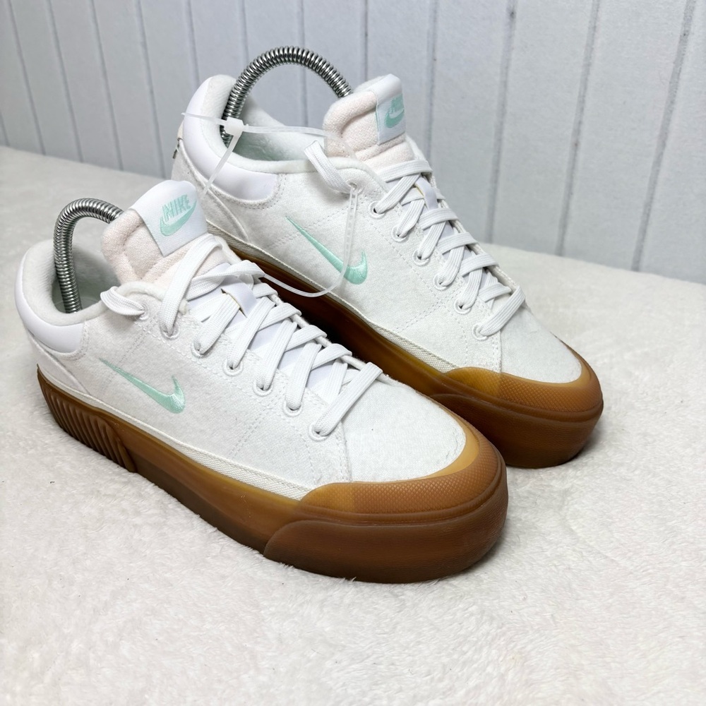 Nike Court Legacy Lift White Sneakers with Gum Soles and Mint Accents Size 8 - Picture 3 of 12